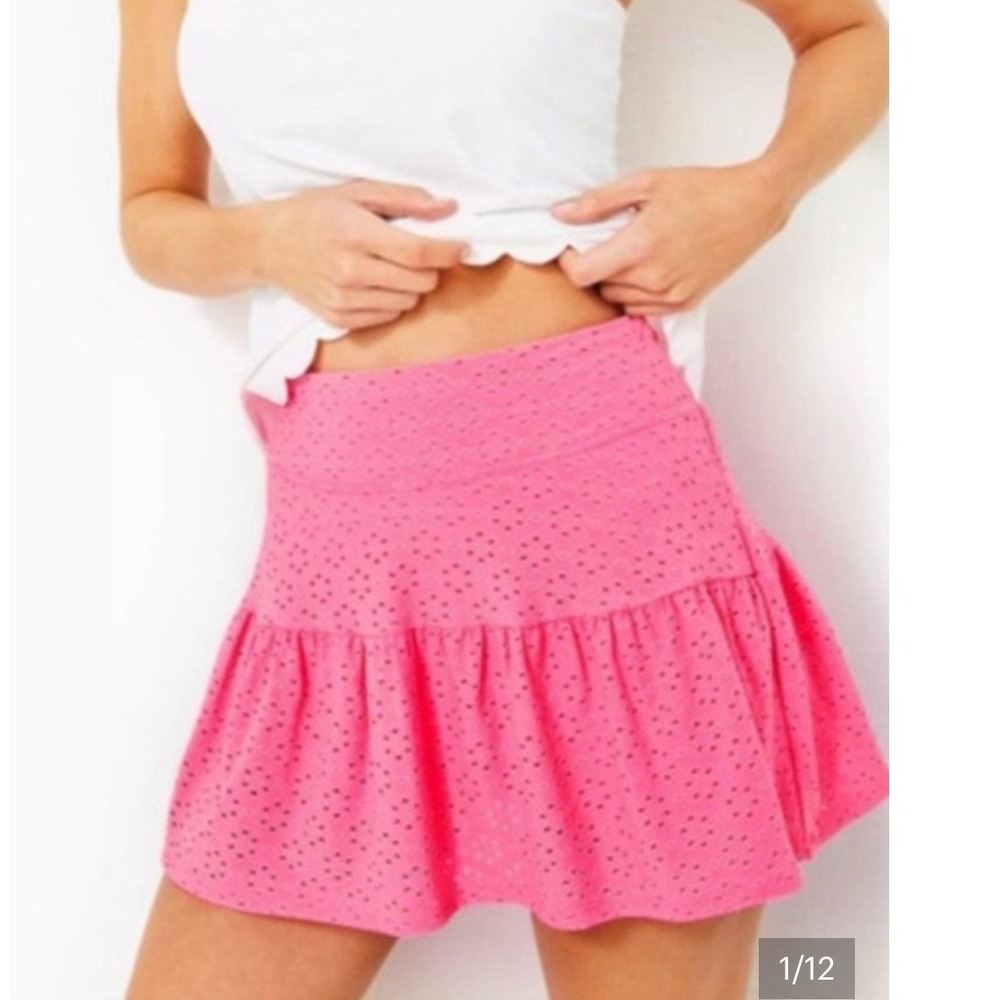 Lilly Pulitzer Luxletic Pink Eyelet Ruffle Skort Tennis Golf Skirt Medium